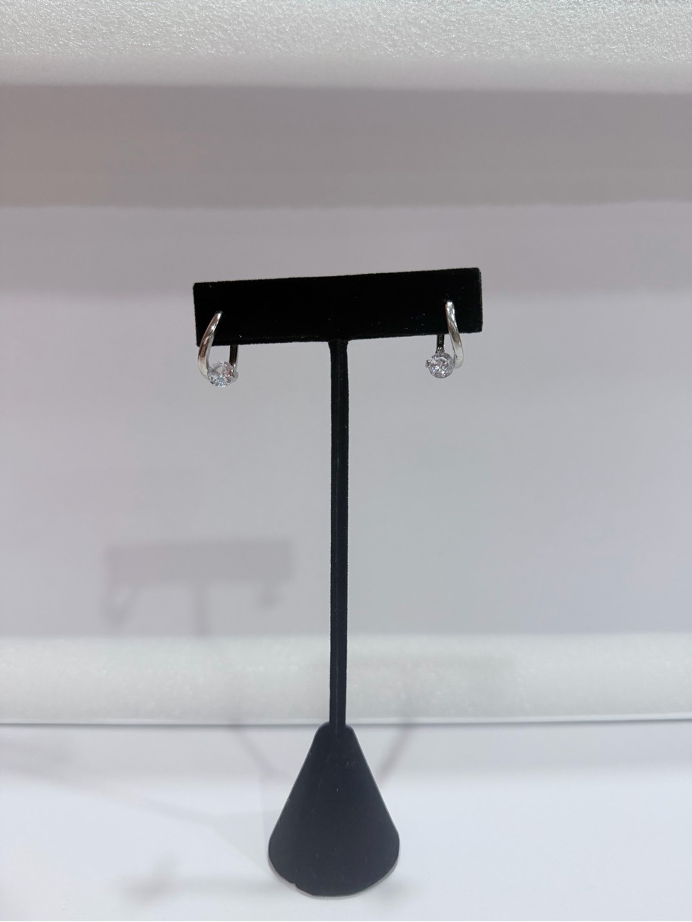 Silver Hoop Drop Earrings with Clear Stones